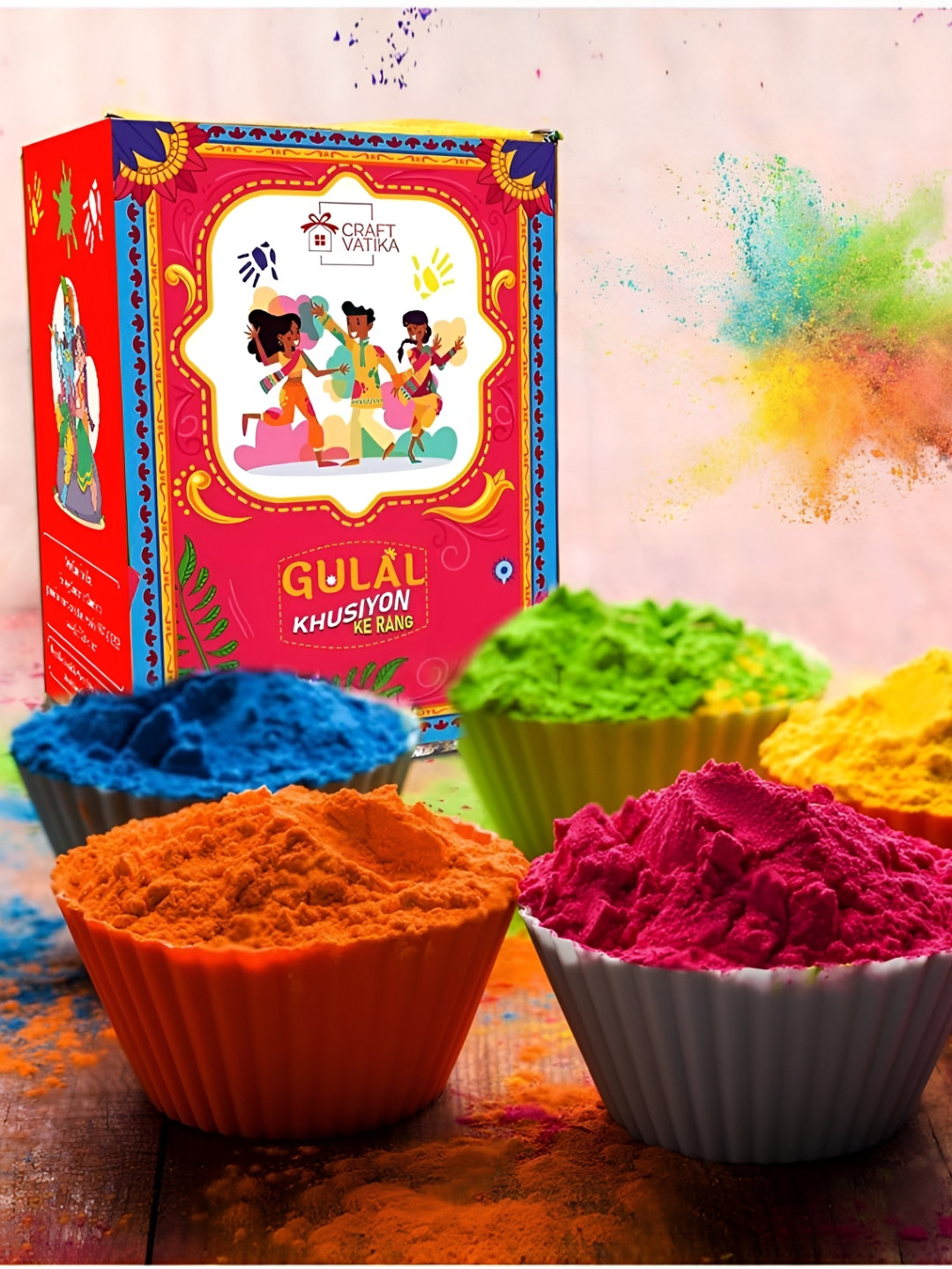 CraftVatika Green And Pink 5 Pieces Eco Friendly Holi Colors