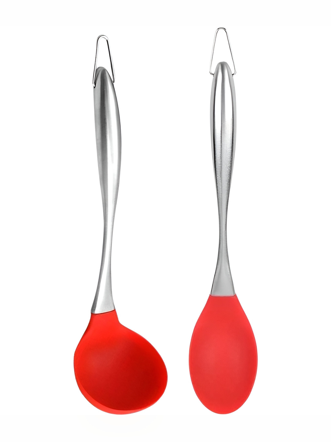 Baskety Red 2 Pieces Silicone Laddle Scoop With Serving Spoon