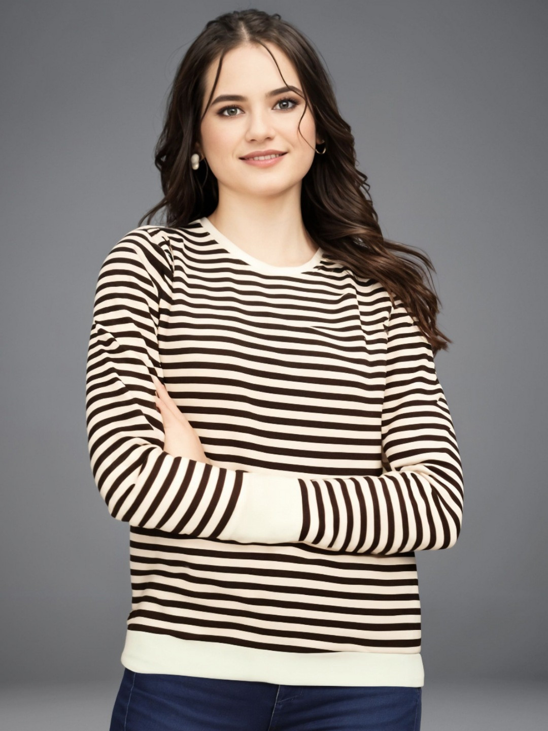 MACK JONNEY Women Striped Monochrome Pockets T-shirt