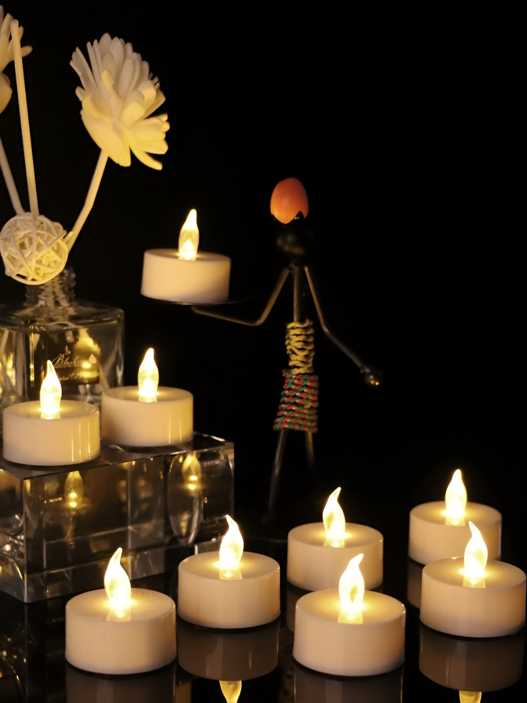 TRUE DECOR Smokeless LED Lights 6Pcs Flameless Solid Round Regular Tea Light Candles