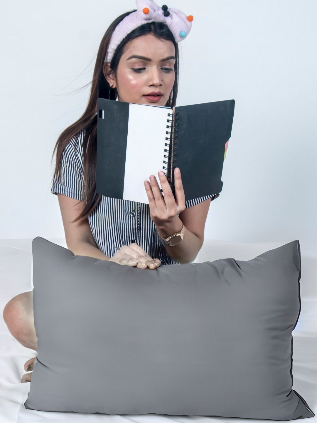 Siroki Bond Grey Solid Polyester Breathable Medium Fibre Sleep Pillow-41 x 61 cm