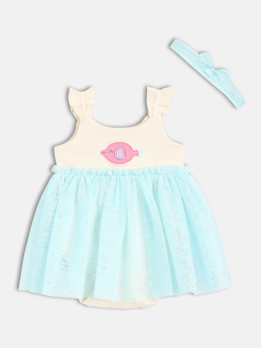 MINI KLUB Girls Printed Applique Bodysuit With Hair Band