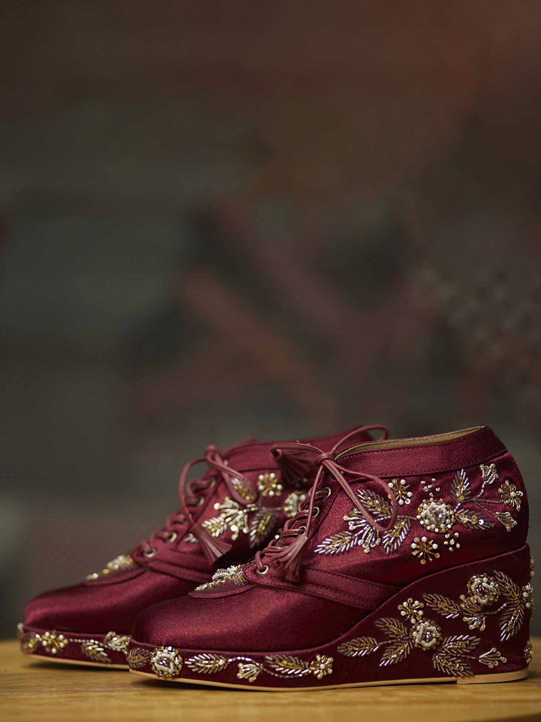 TIESTA Women Satin Embroidered Lightweight Sneaker Wedges Sneakers