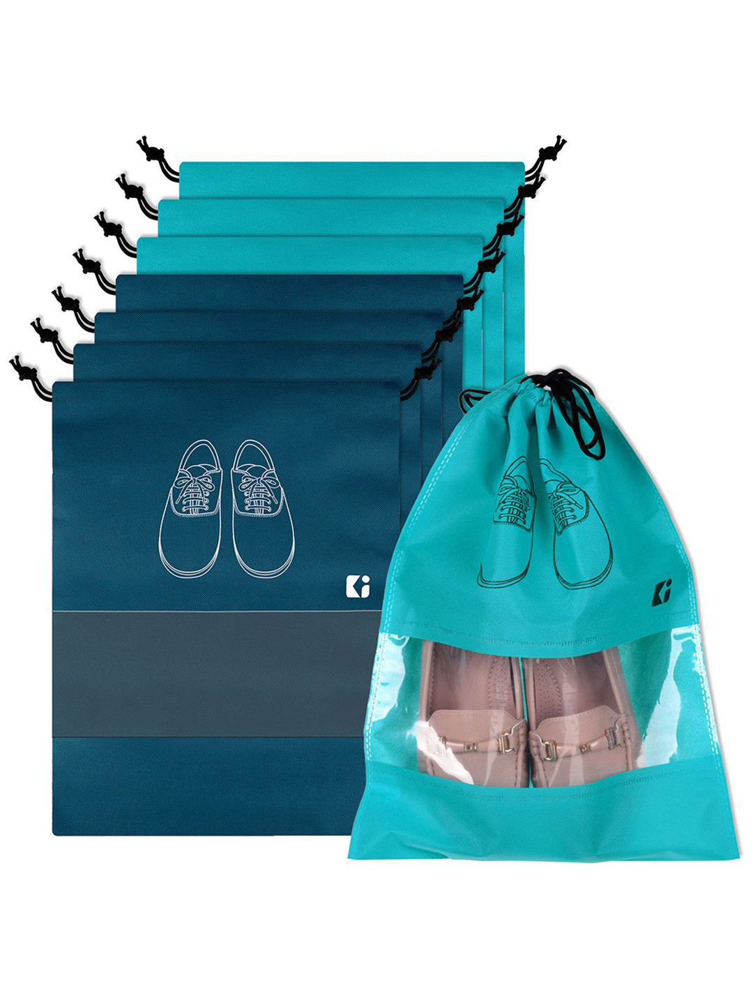 Kuber Industries Blue and Green 8 Pieces Printed Shoe Covers