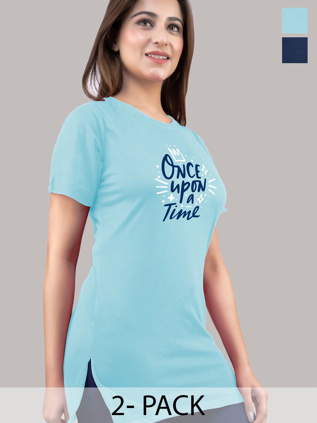 URBE-URBAN EVOLUTION Women Pack Of 2 Typography Printed Round Neck Cotton T-shirts