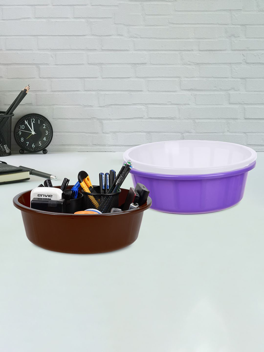 Kuber Industries Purple and White 3 Pieces Desk Organisers