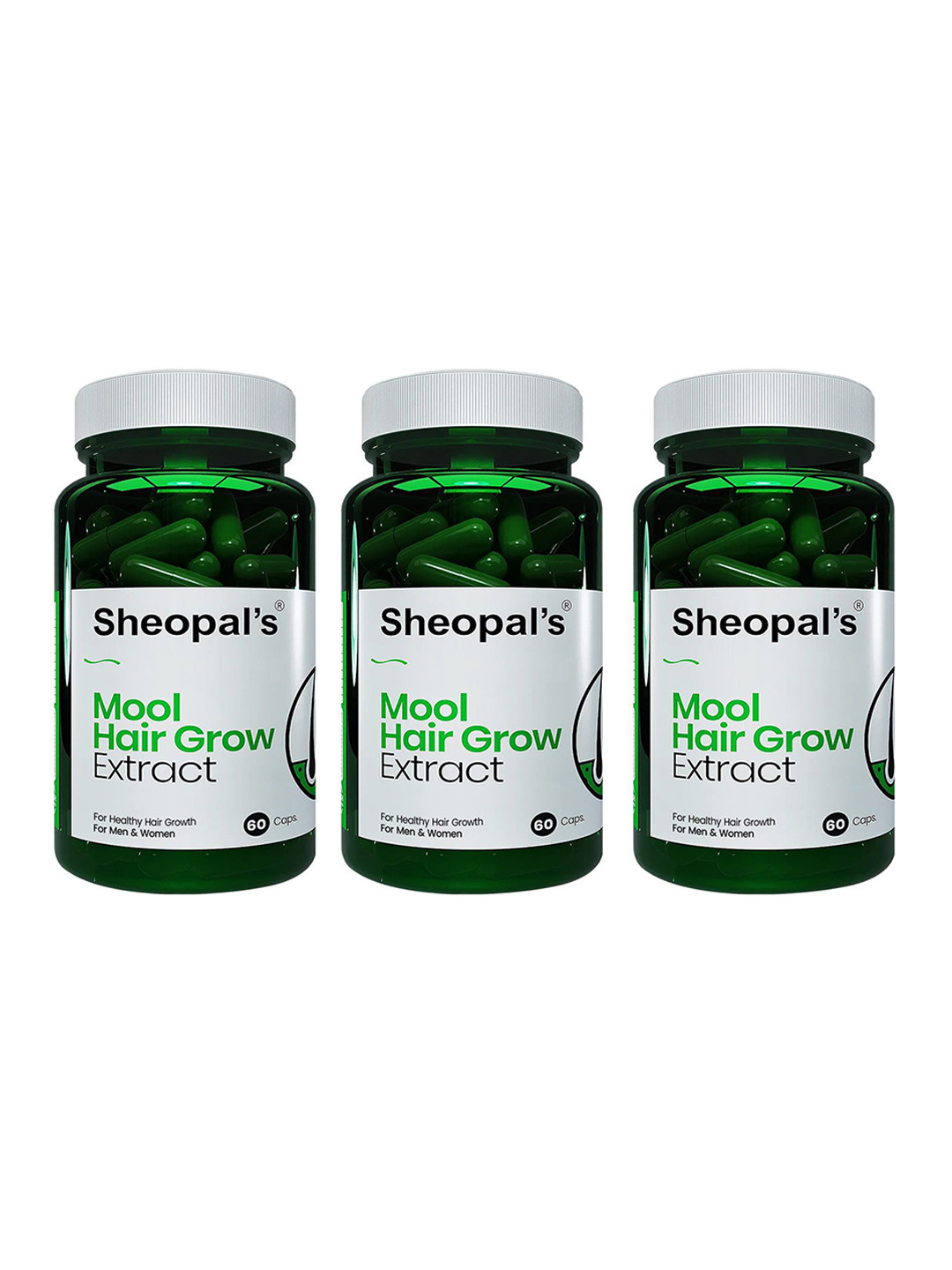 Sheopal's Set Of 3 Mool Hair Grow Extract Capsule For Strong & Shiny Hair  - 60 Cap Each