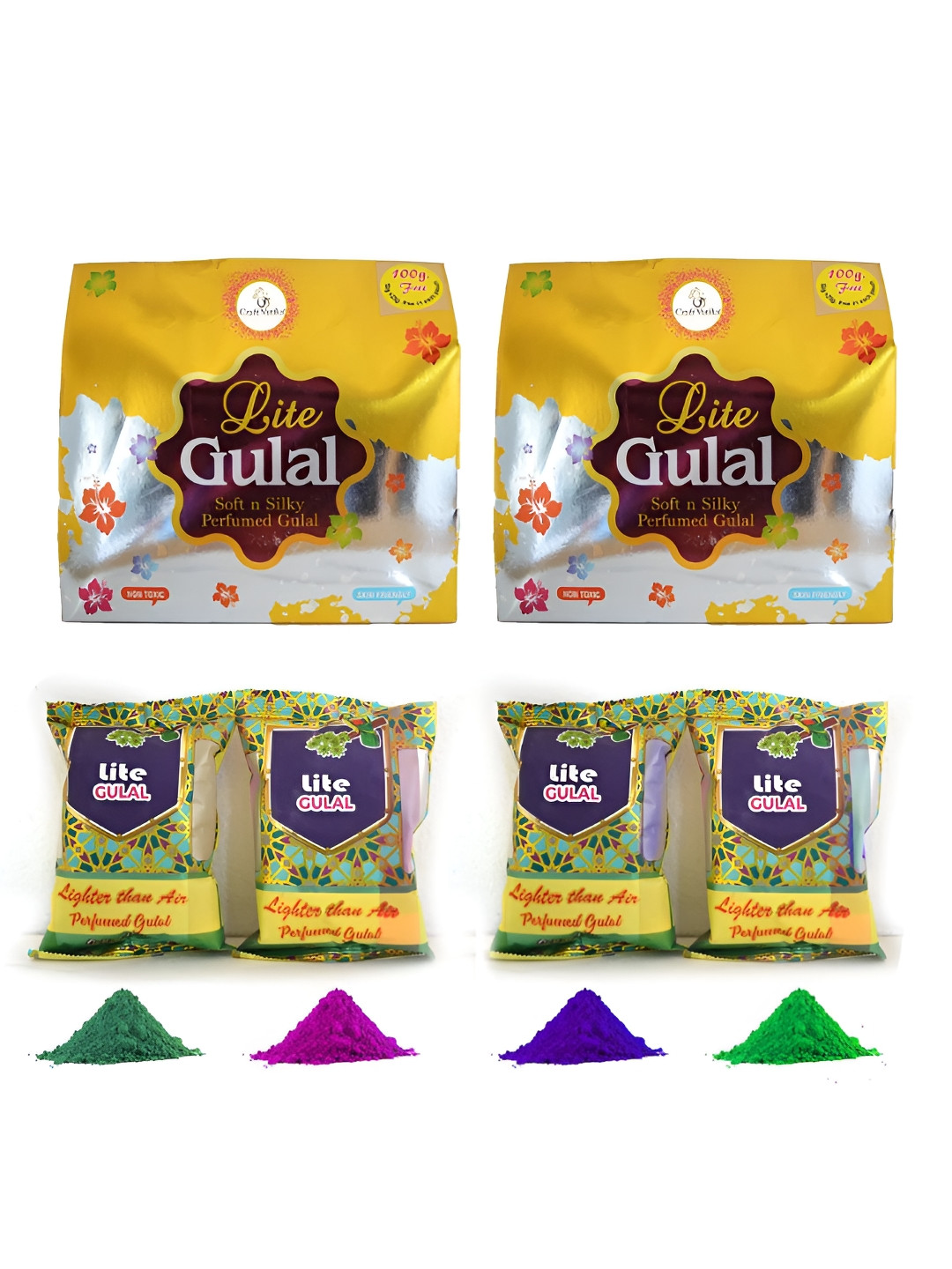 CraftVatika Green And Purple 4 Pieces Eco Friendly Holi Colors