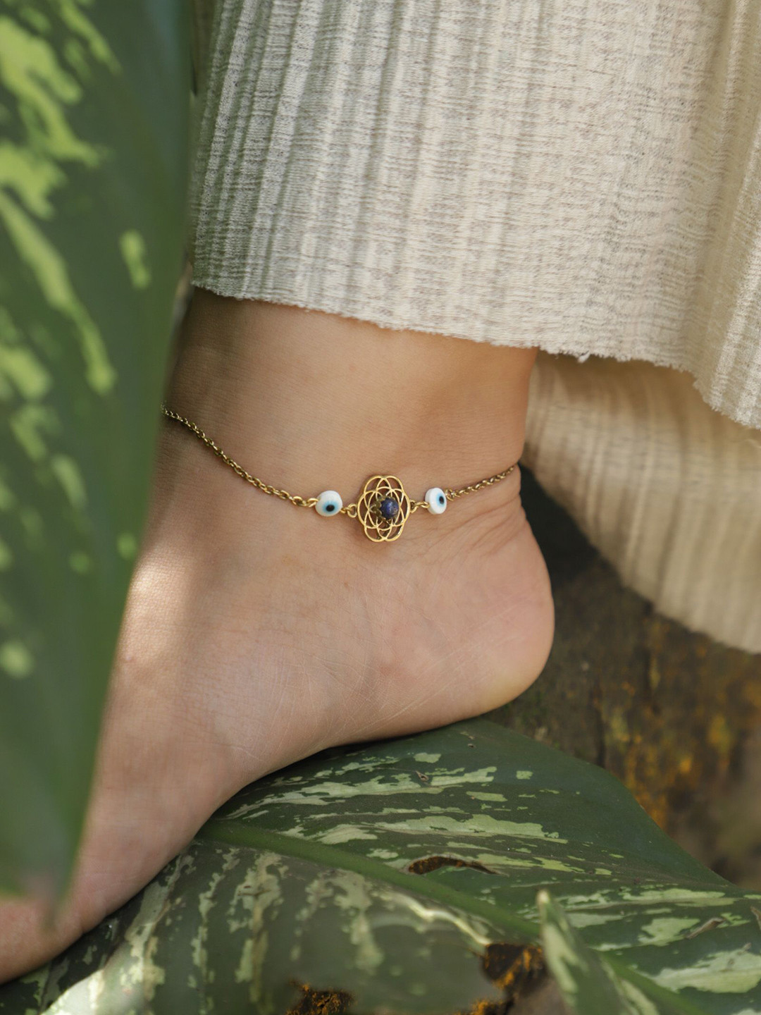 Soul Works White Seed of Life Anklet with Lapis with free Brasso polishing Liquid