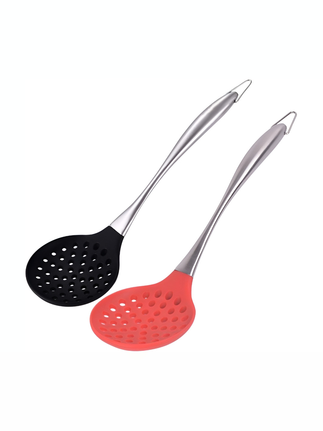 Baskety  Red & Black 2 Pieces Silicone Skimmer Slotted Spoon Cooking Utensils