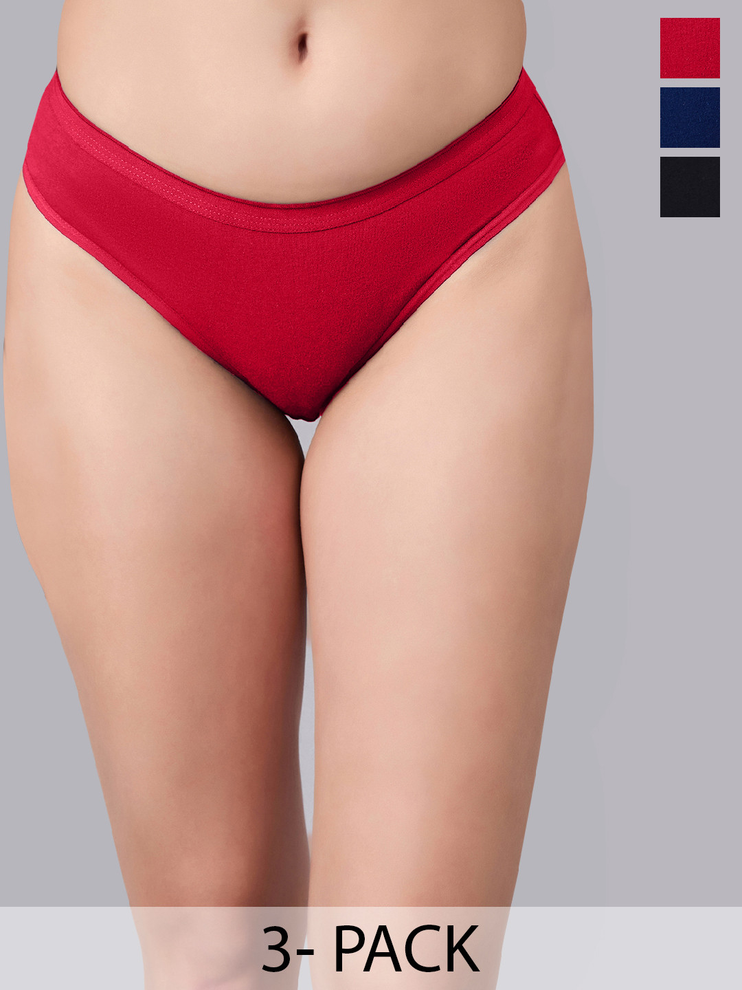 SIMOH Women Pack Of 3 Mid-Rise Basic Briefs - MB2101_Red_Black_Blue