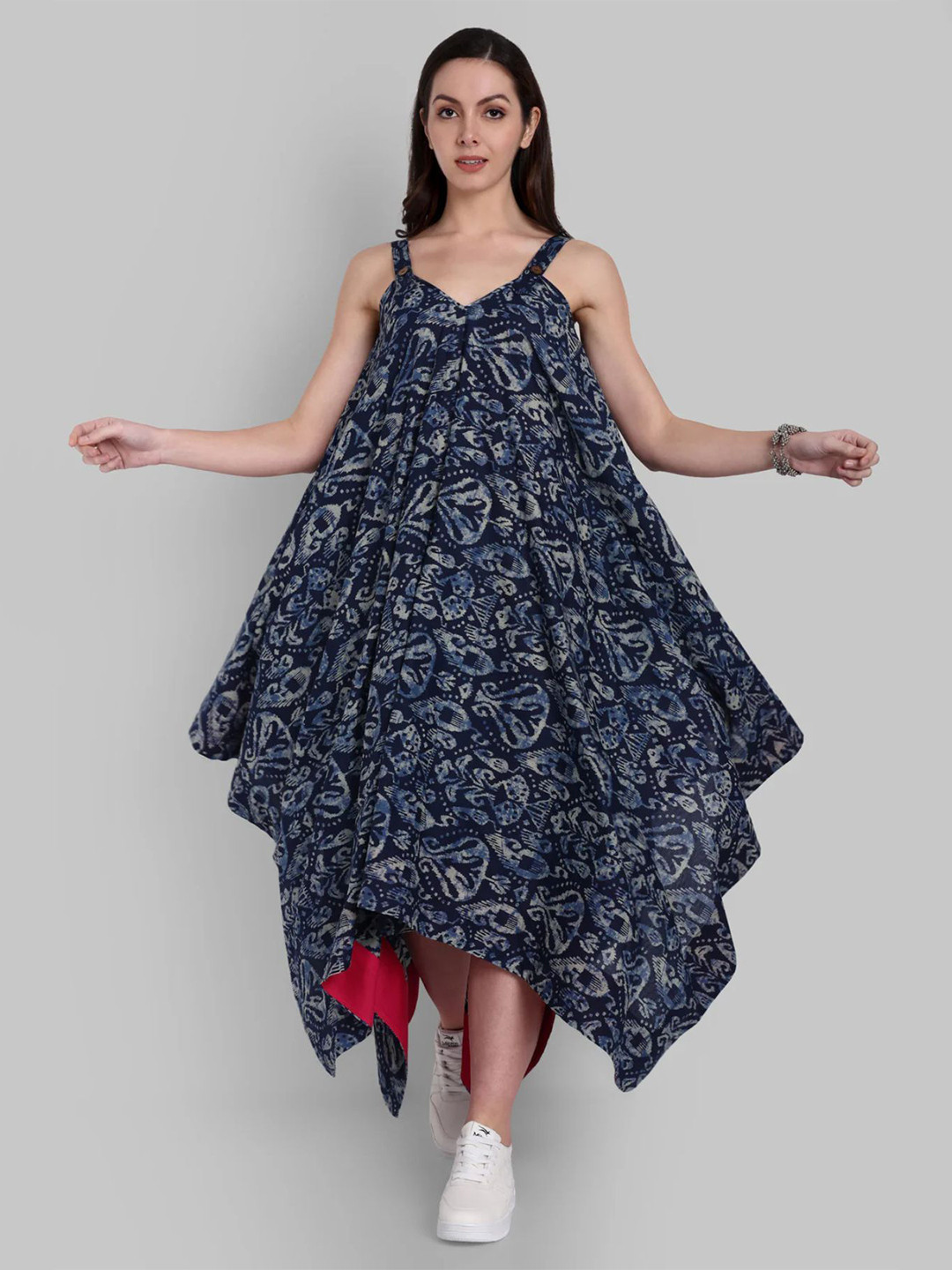 Mera Rang Women Alisha Handkerchief Ethnic Motifs Printed Maxi A-Line Oversized Dresses