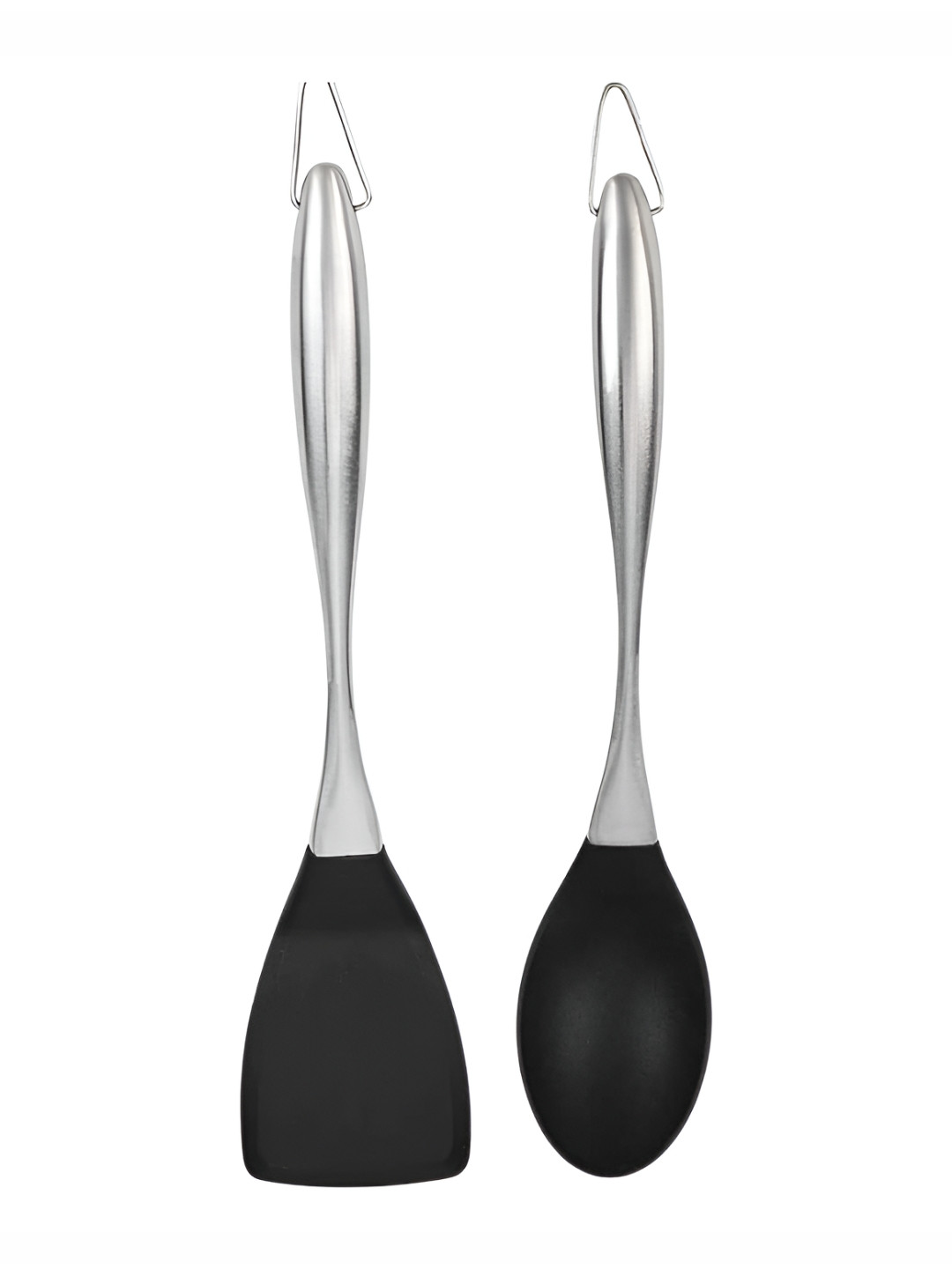 Baskety Black & Silver-Toned 2 Pieces Slotted Spatula With Serving Spoon