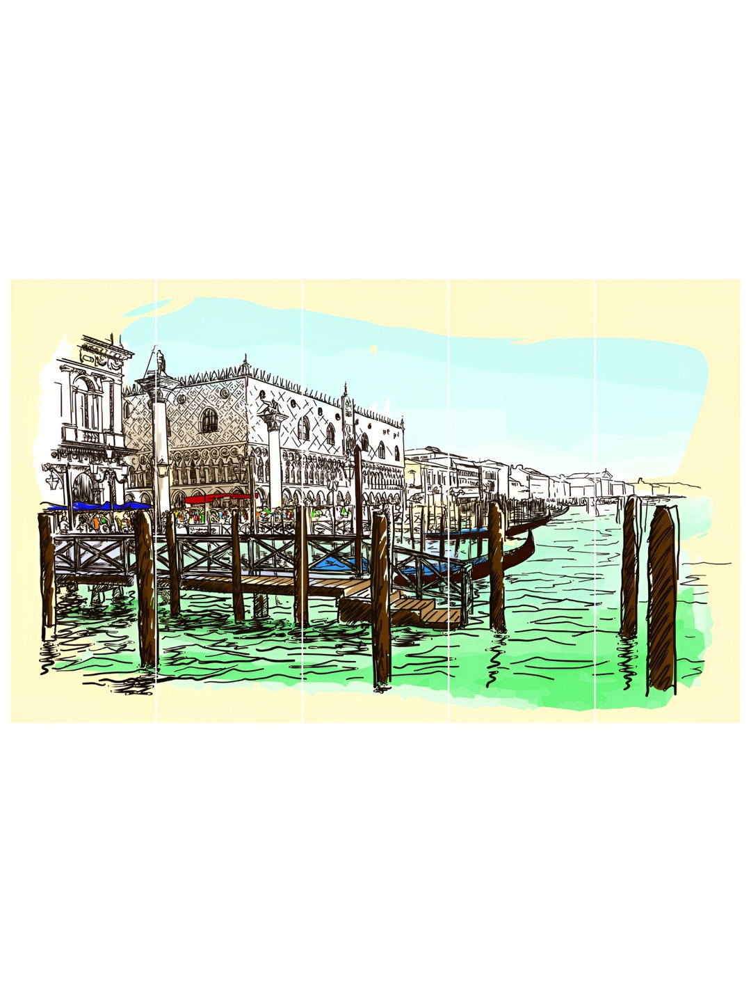 Inephos White & Green 5 Pieces Abstract Vinyl Wall Art