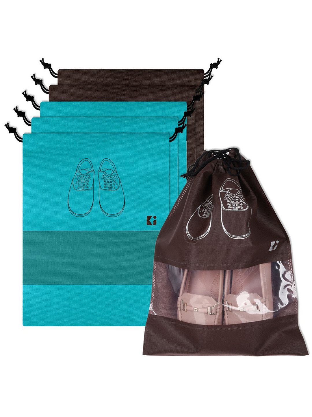Kuber Industries Green & Coffee Brown 6 Pieces Regular Shoes Organisers