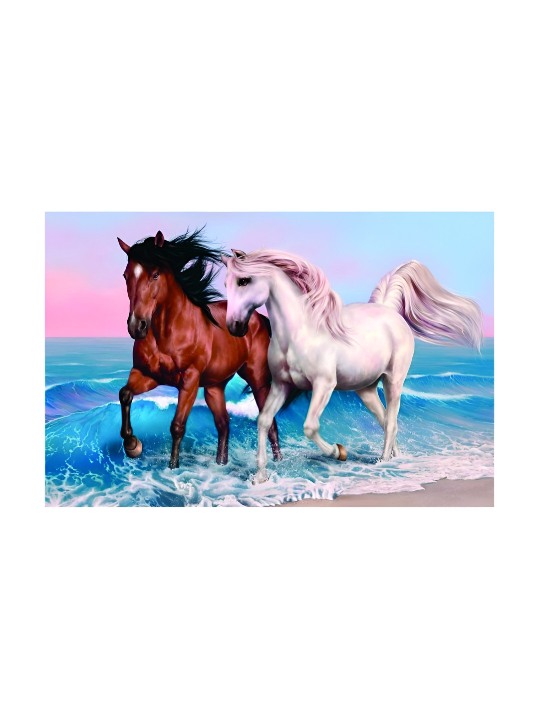 Inephos White & Brown Two Horses Running Vastu Birds And Animals Canvas Wall Art