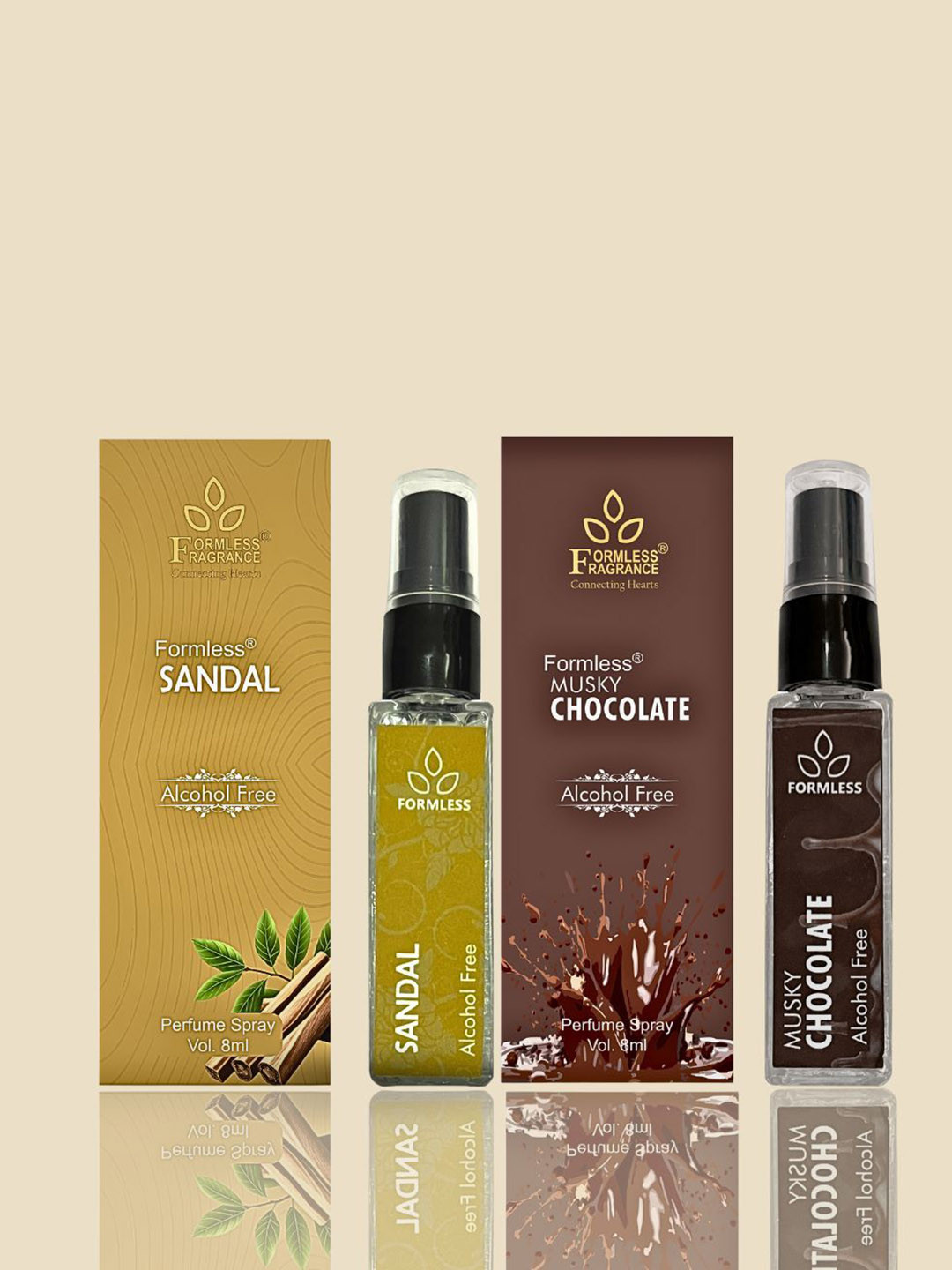 Formless Fragrance Sandal And Chocolate Set Of 2 Long Lasting Spray Perfume - 8 ml Each