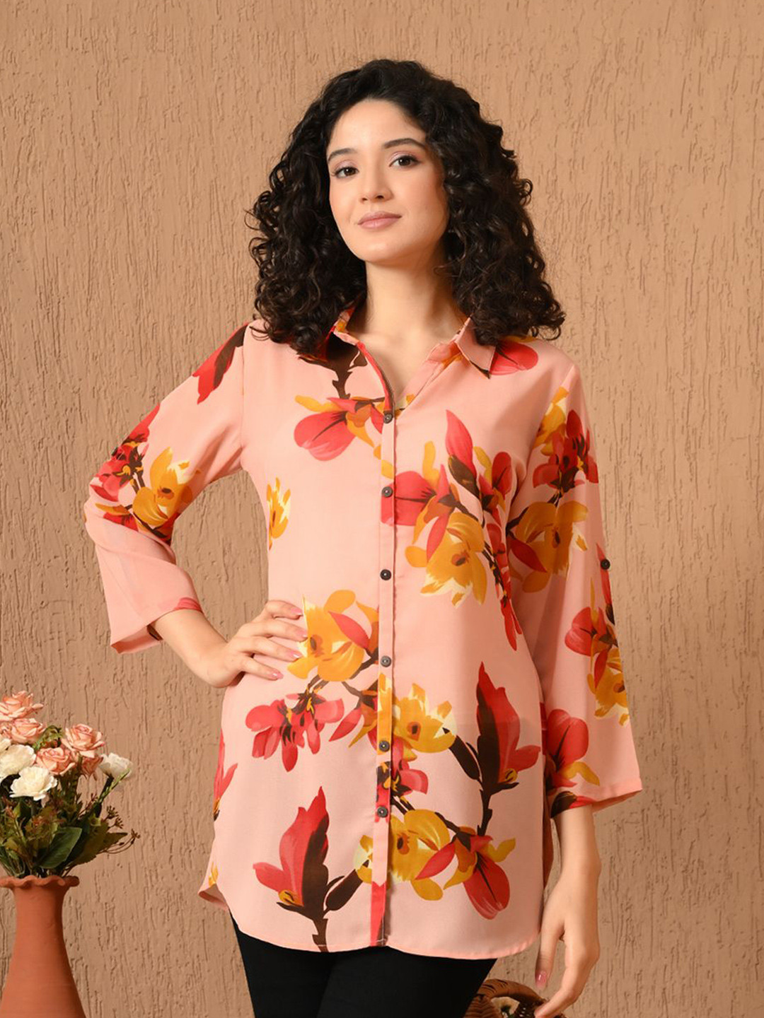 MEESAN Shirt Collar Printed Tunic