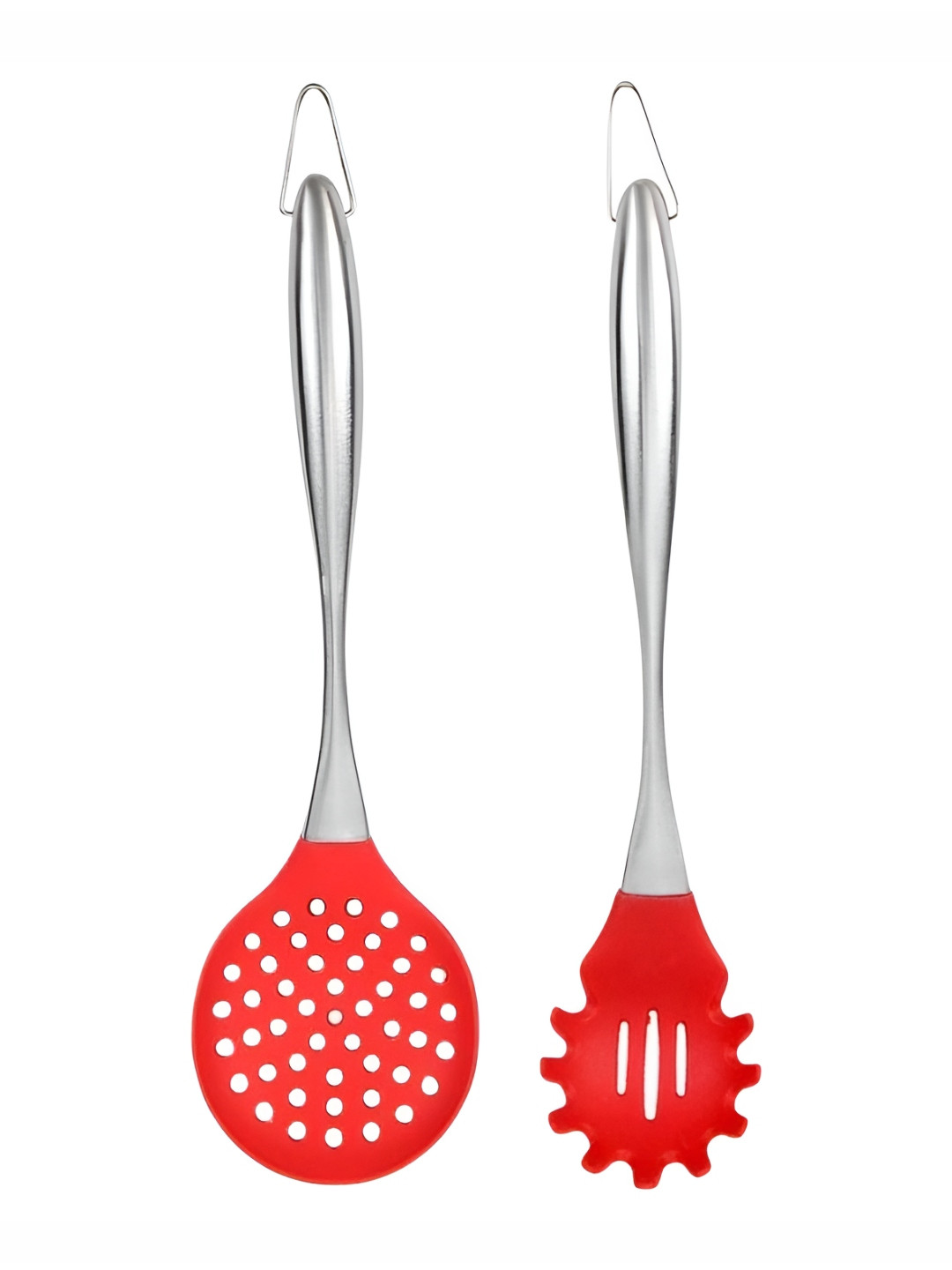 Baskety Red  Steel Skimmer Spatula With Pasta Server Spoon