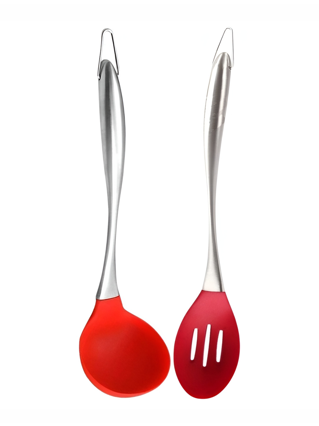 Baskety Red & Steel 2 Pieces Laddle Scoop With Cooking Spoon Spatula