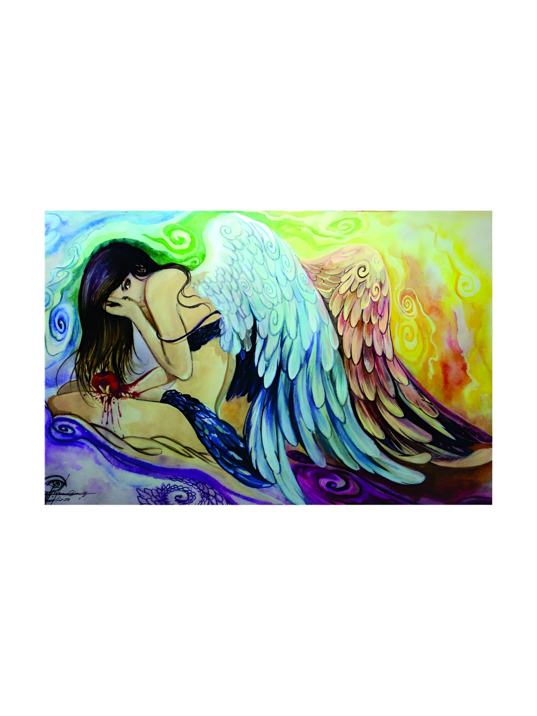 Inephos Green & Blue 1 Piece Beautiful Angel Abstract Canvas Wall Art