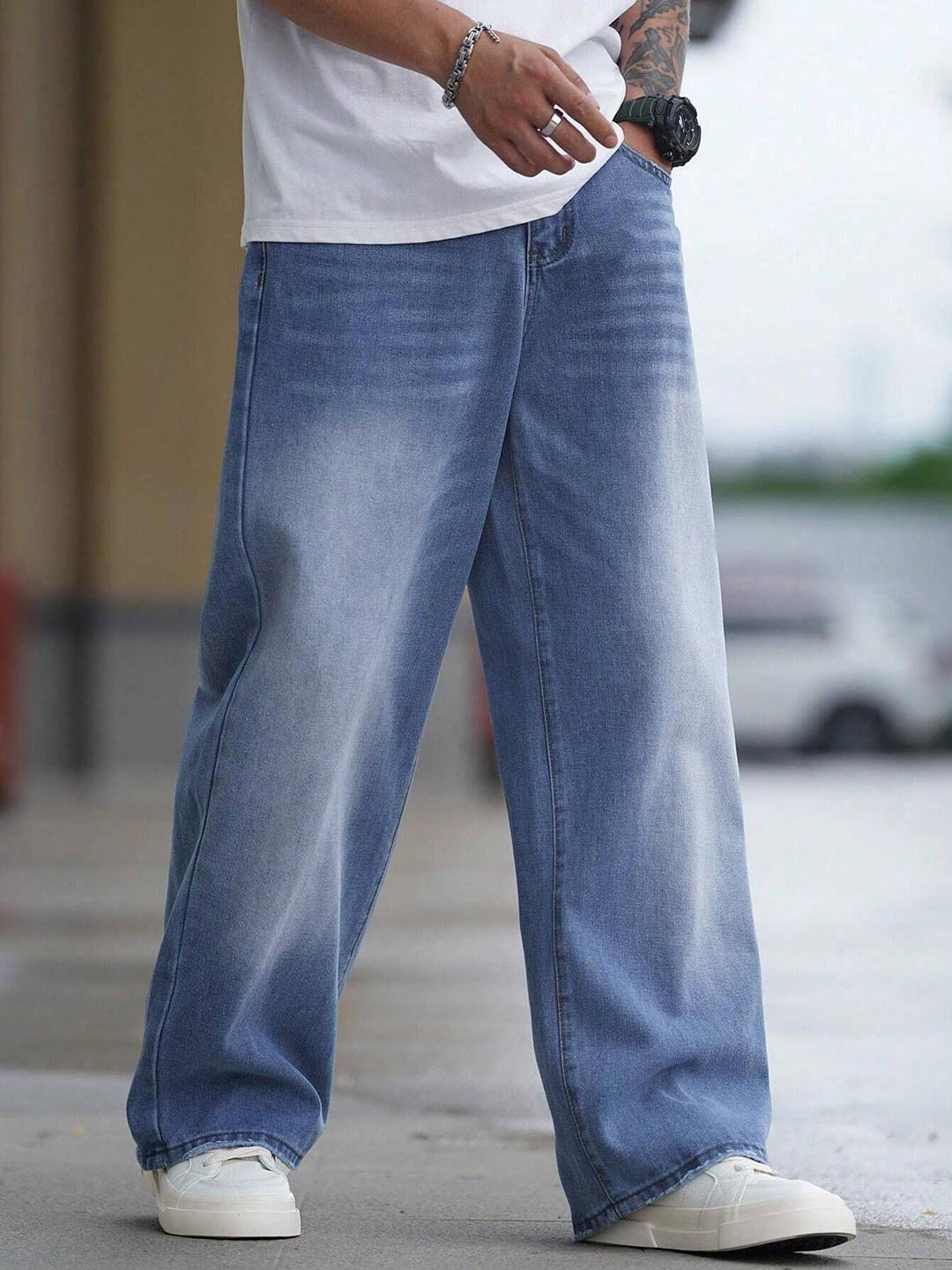 Xee Men Cotton Loose Light Fade Bleached Stretchable Jeans