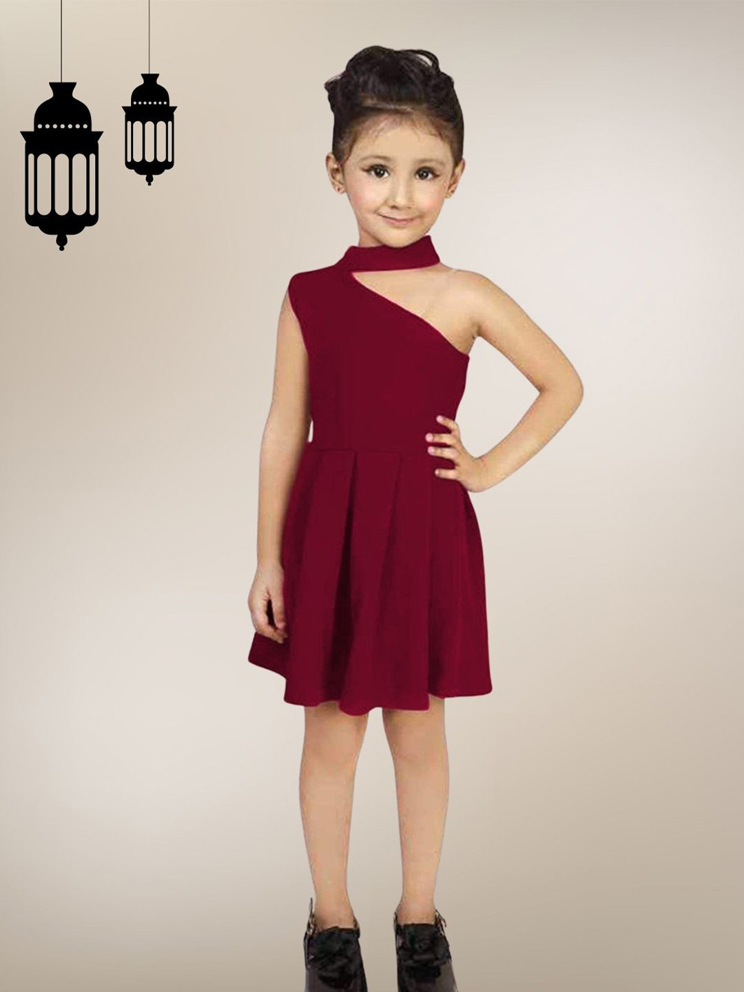 BAESD Girls One Shoulder Cherry Red Fit & Flare Dress