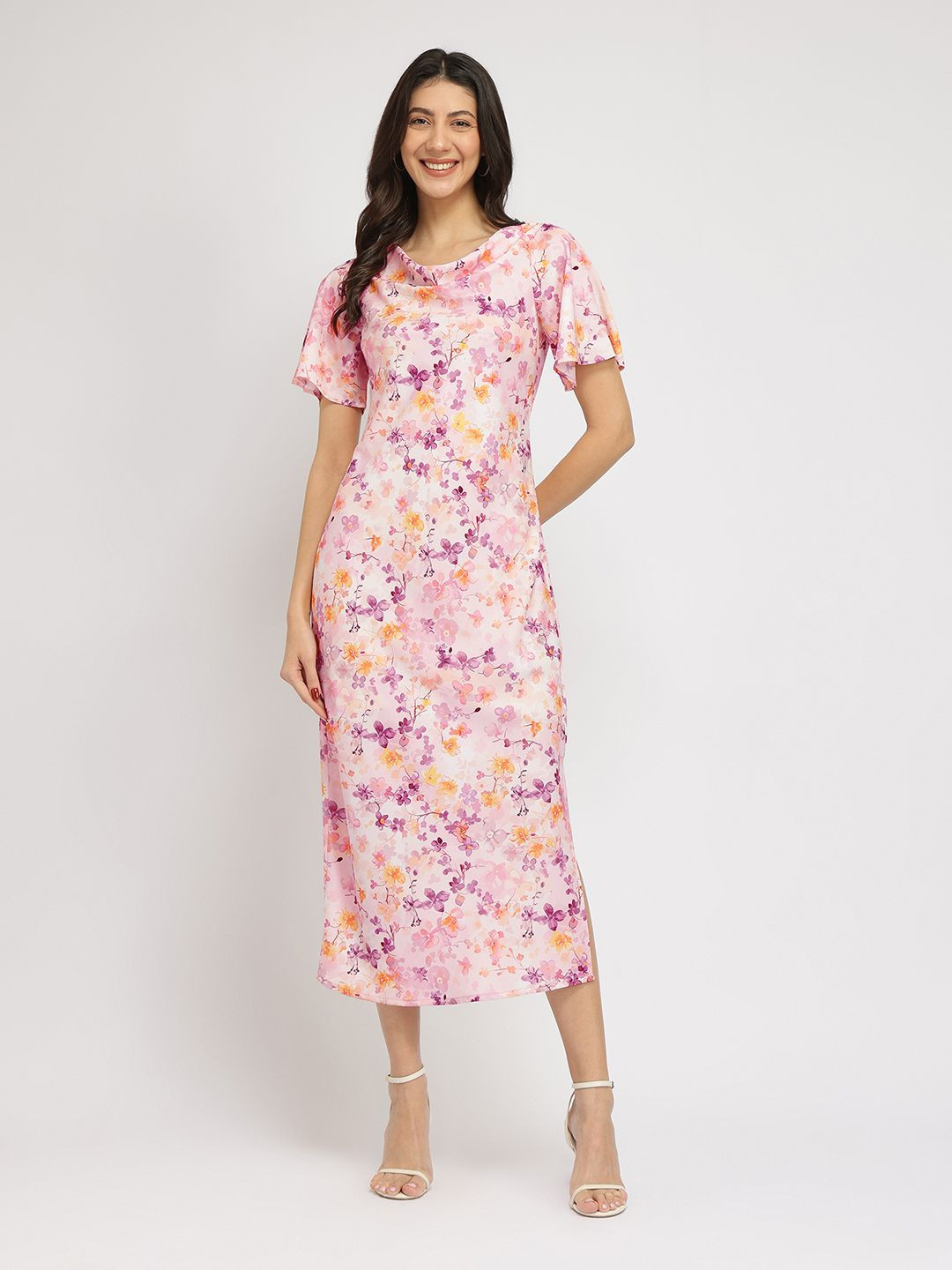 FableStreet Women Floral Sheath Midi Dress Pink
