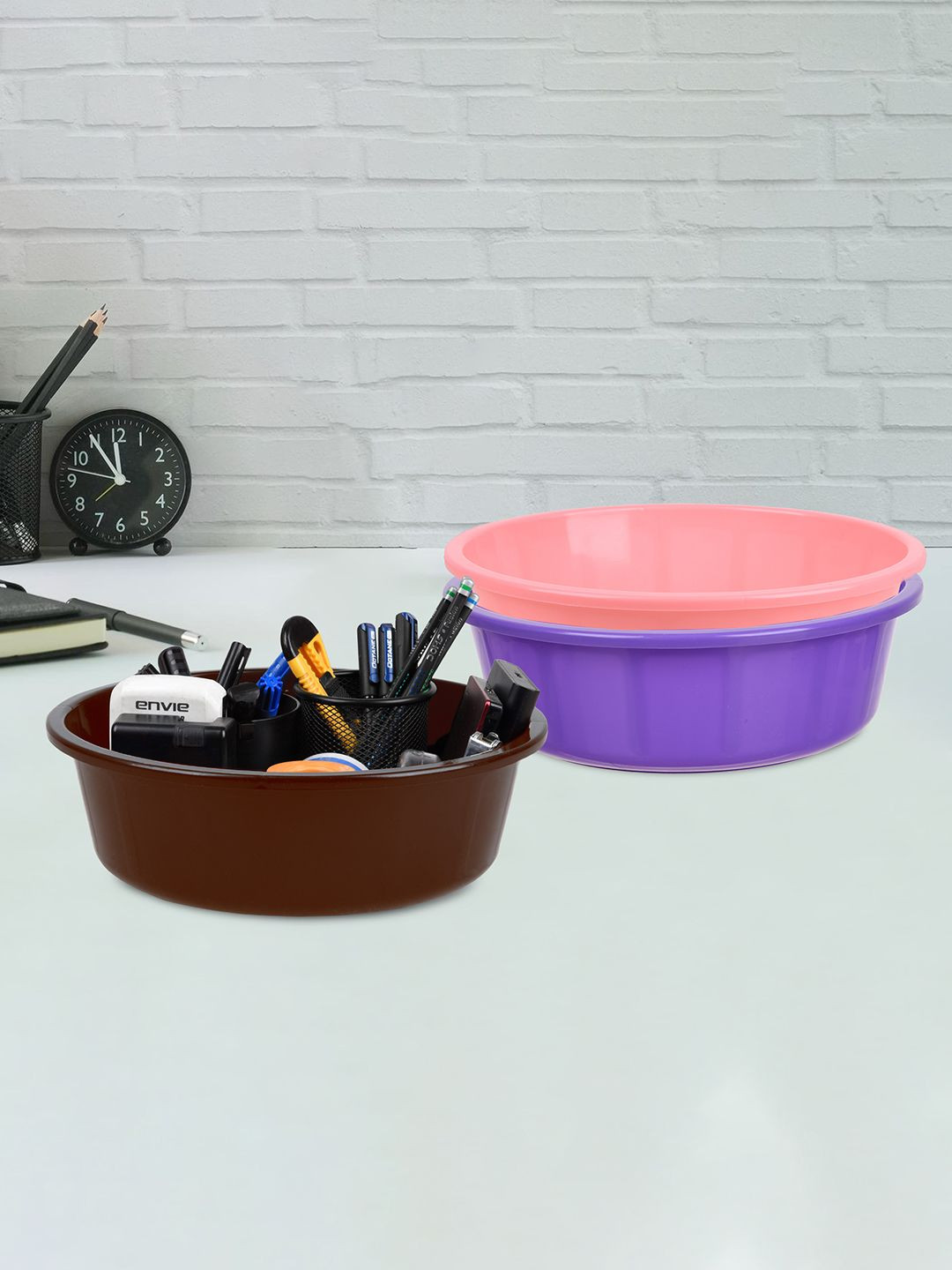 Kuber Industries Purple & Light Pink 3 Pieces Desk Organisers 6 ltr