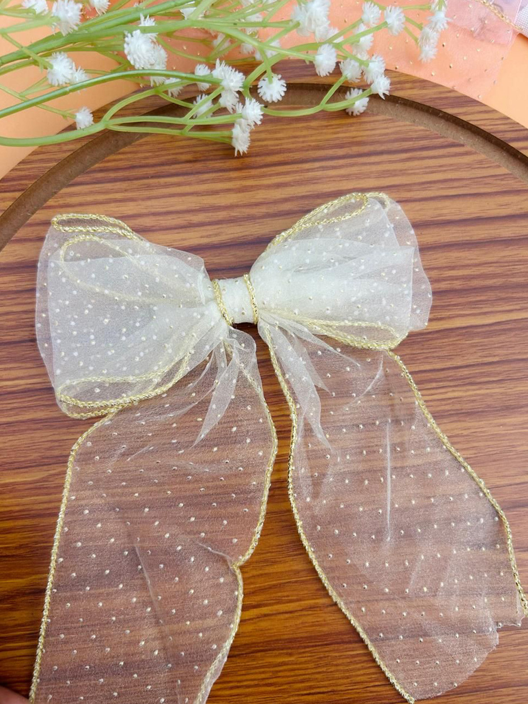 Radhya Accessories Women Golden Polka Dot Alligator Hair Bow Clip