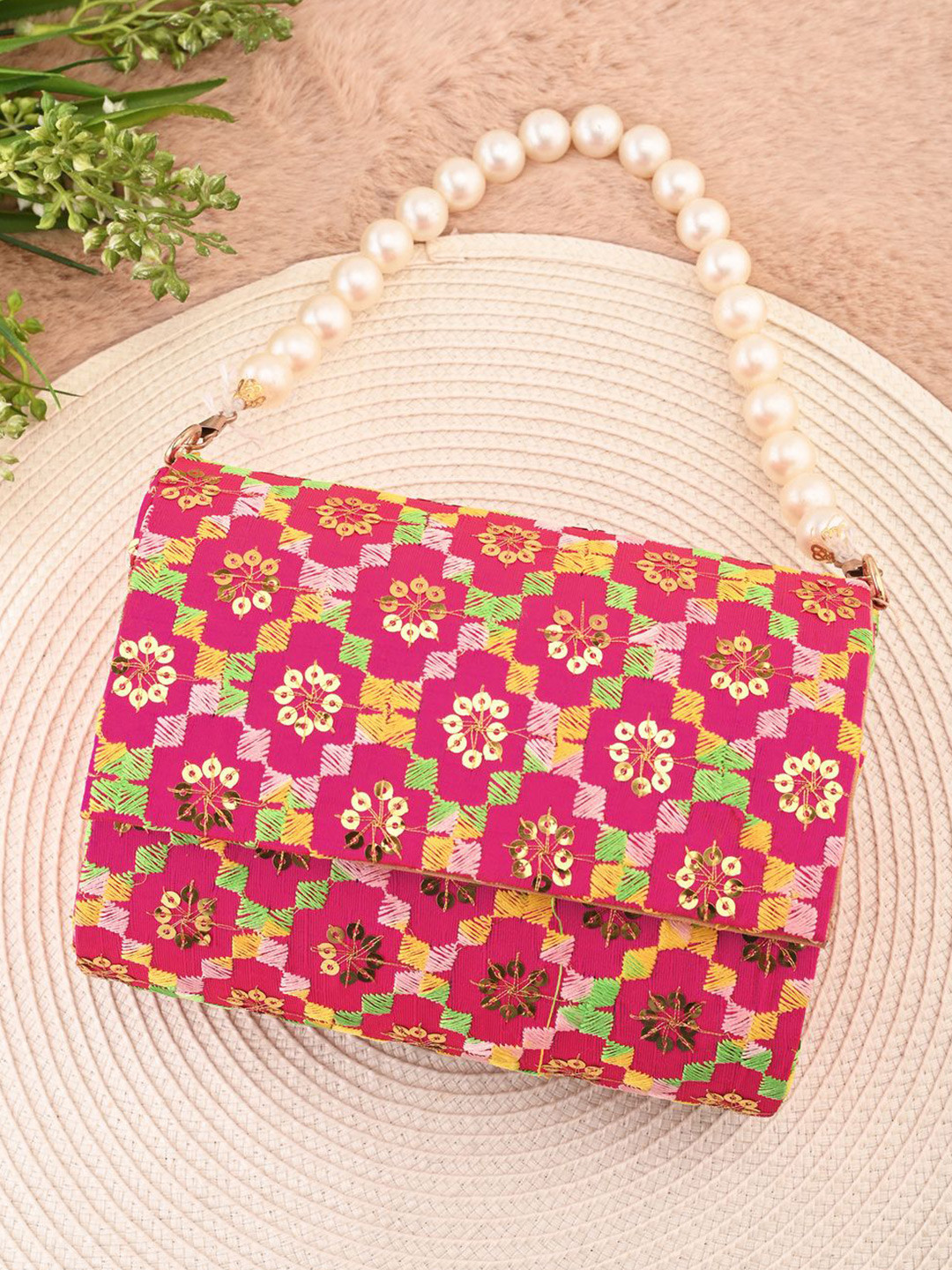 gaura pakhi Embroidered Sequinned Canvas Foldover Clutch