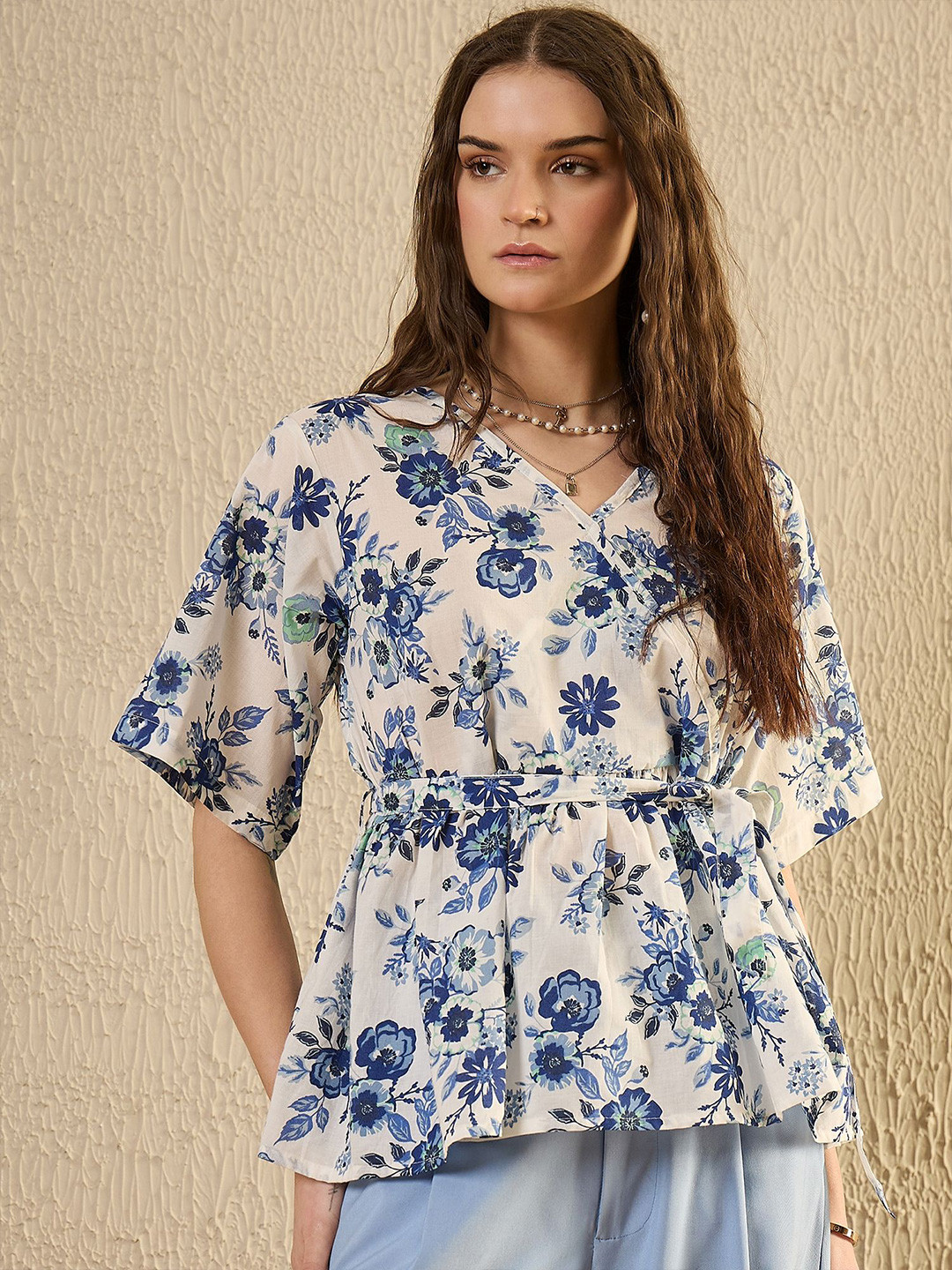 SANSKRUTIHOMES Women Floral Printed Cotton Wrap Top