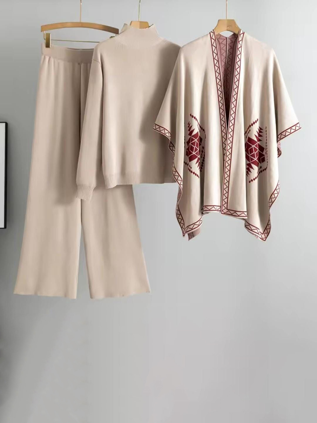 Miss Mosa By Akanksha  Beige Nelya Luxe Winter Woolen Co-Ord Set With Cape