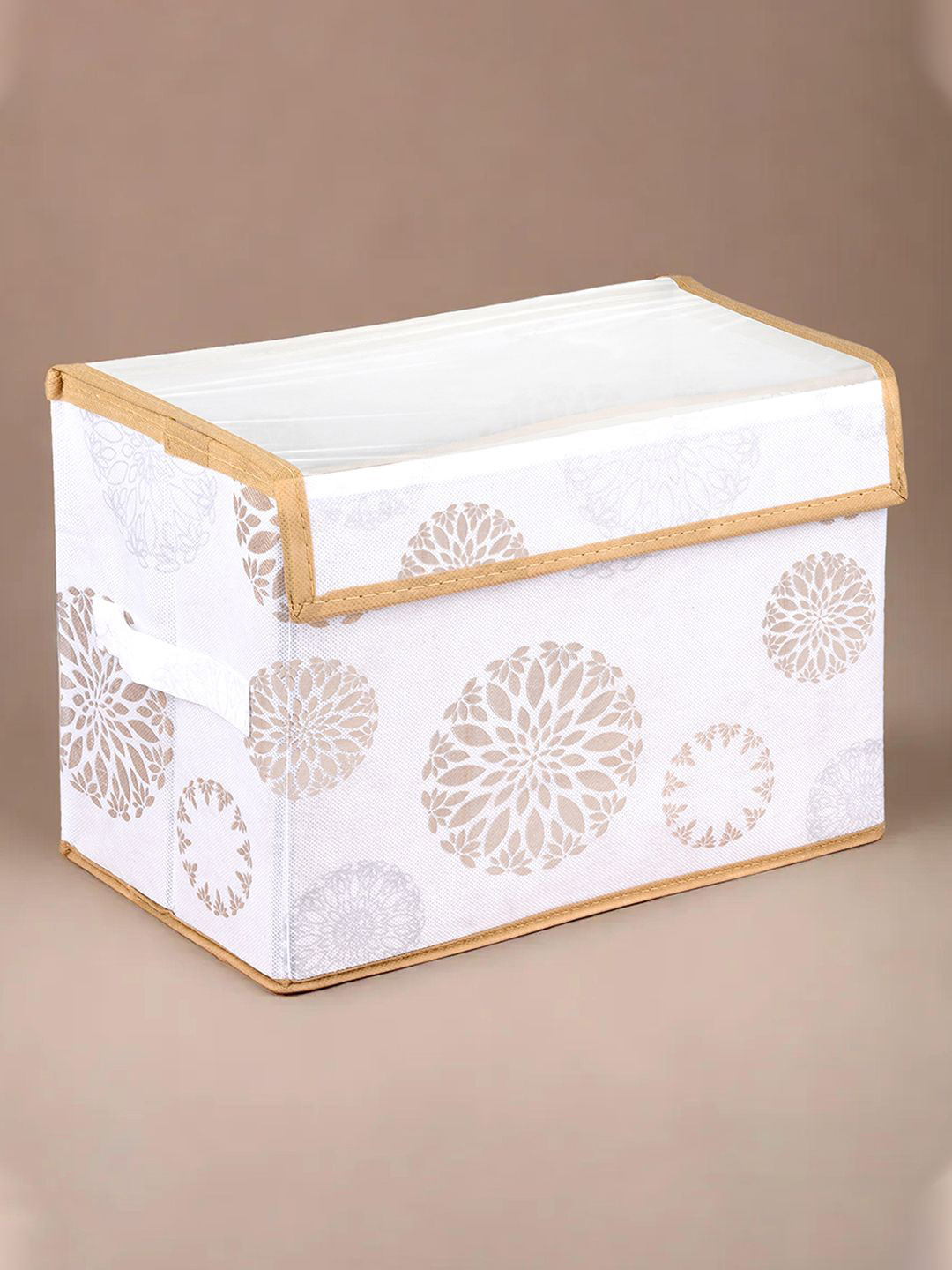 Kuber Industries White & Grey Printed Foldable Drawer Organiser Transparent Lid