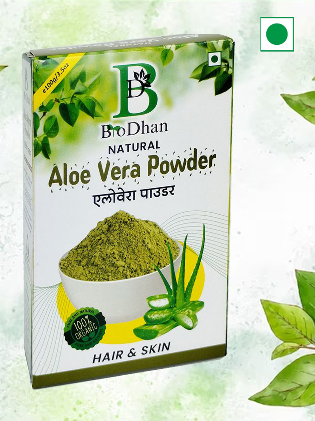 BioDhan Natural Aloe Vera Powder For Hair & Skin For Acne Or Blemishes - 100 g