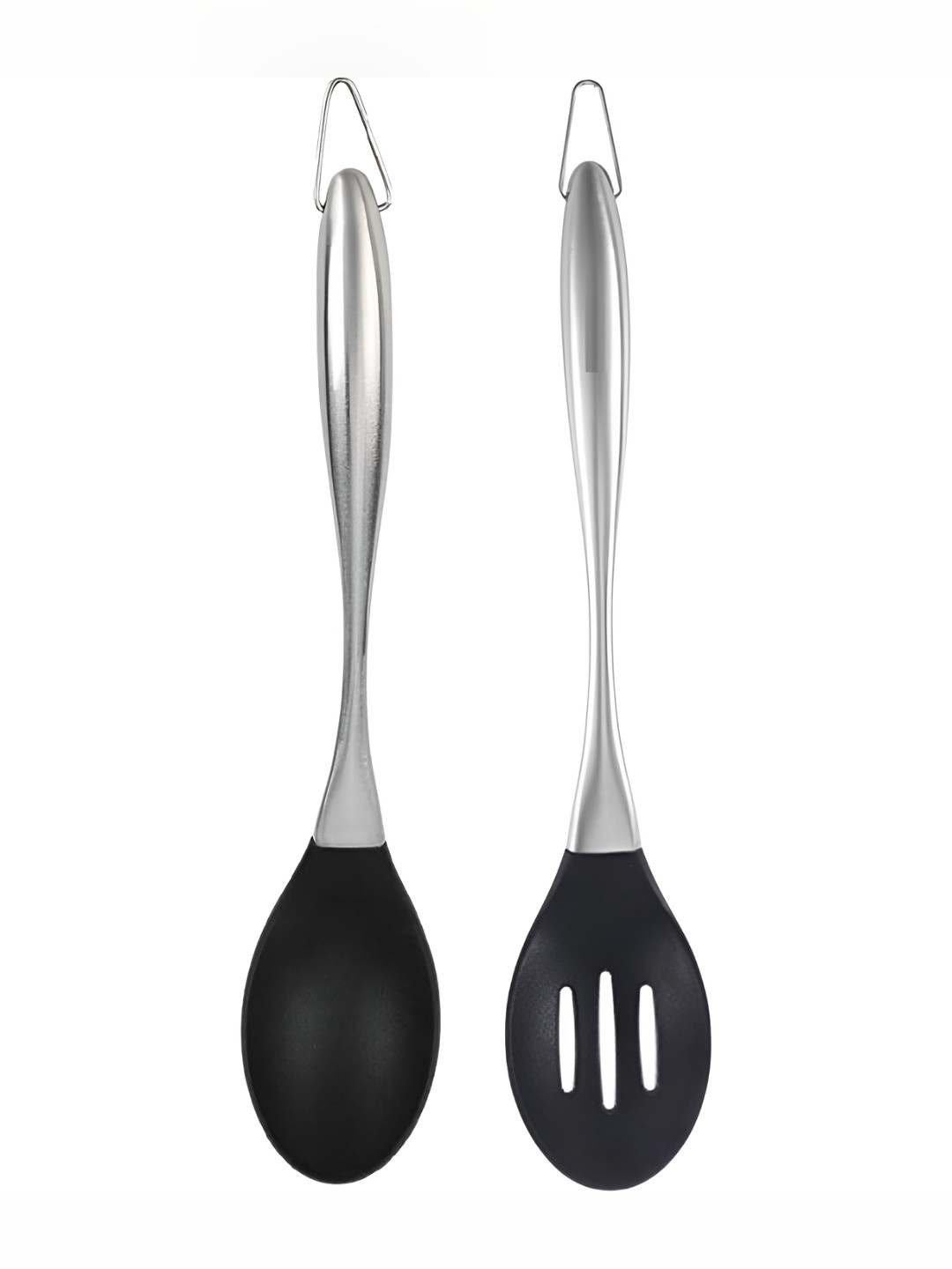 Baskety Black & Silver-Toned 2 Pieces Serving Spoon With Cooking Spoon