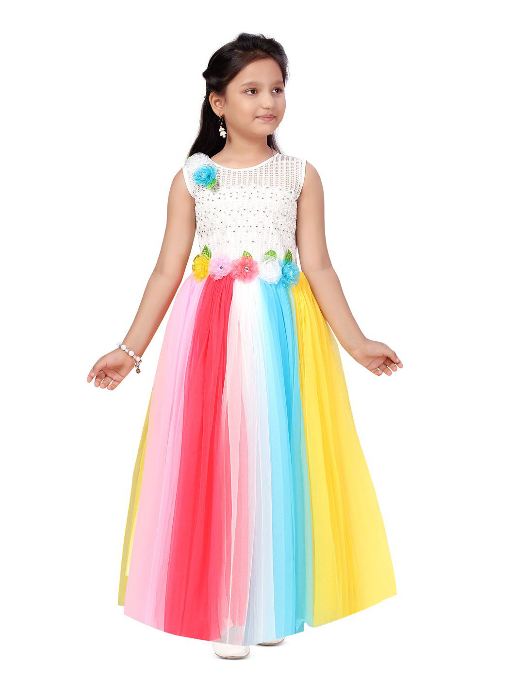 Aarika Girl Net Fit & Flare Maxi Ready to Wear Dress