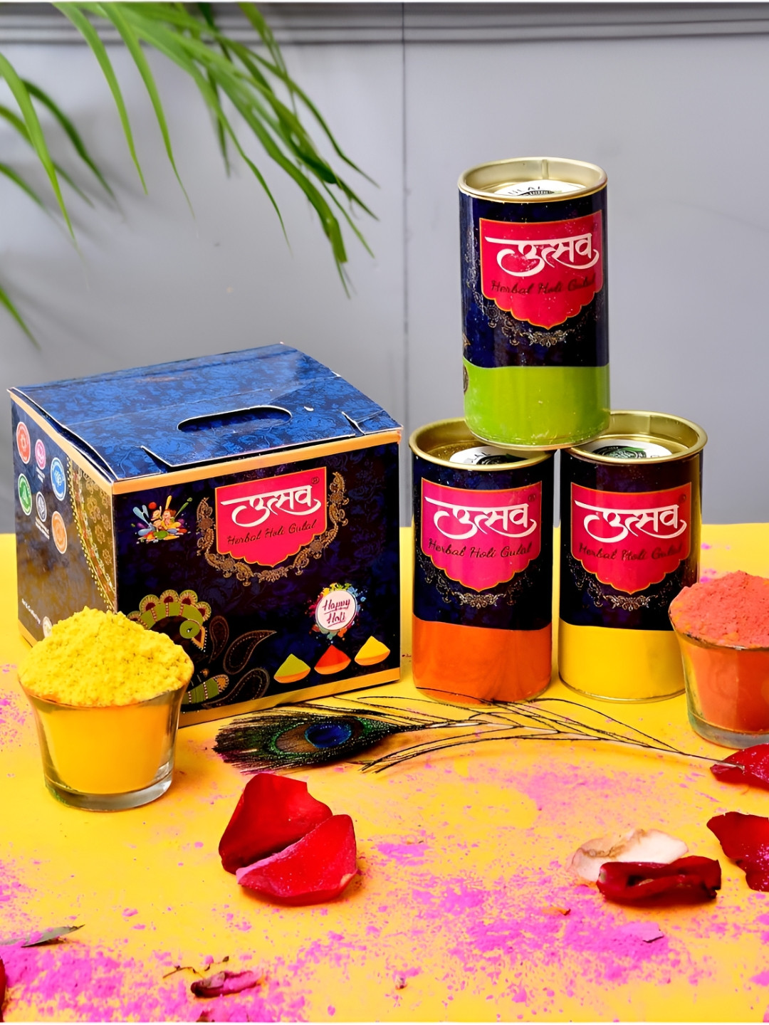 CraftVatika 3Pc Green Yellow Eco Friendly Holi Colors