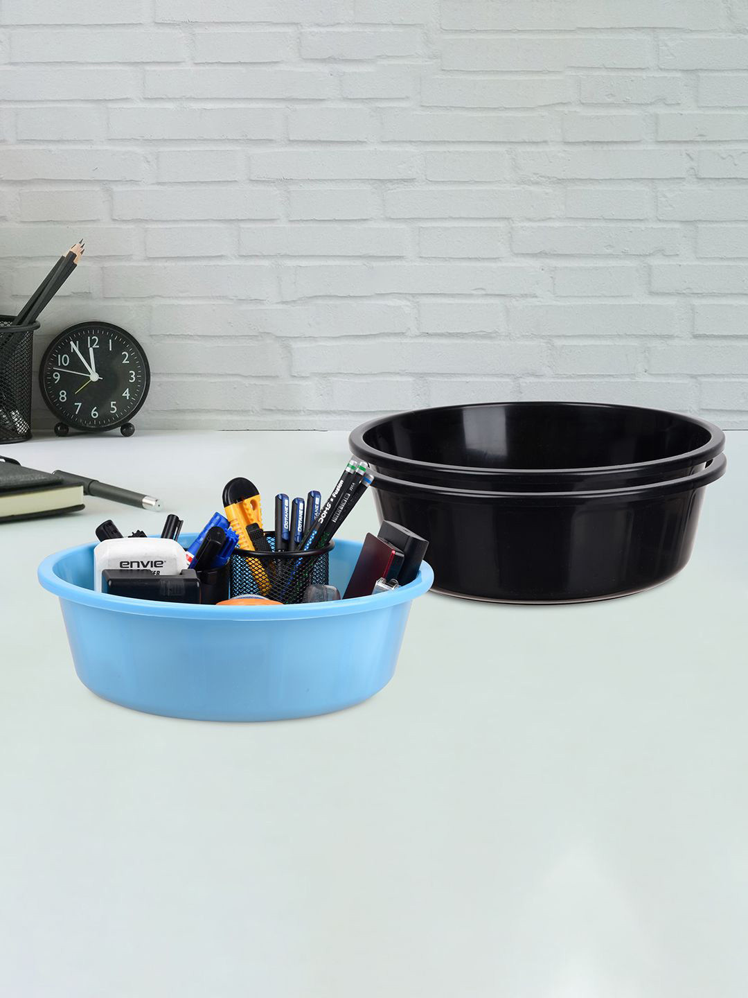 Kuber Industries Turquoise Blue & Black 3 Pieces Regular Desk Organisers 6L Each