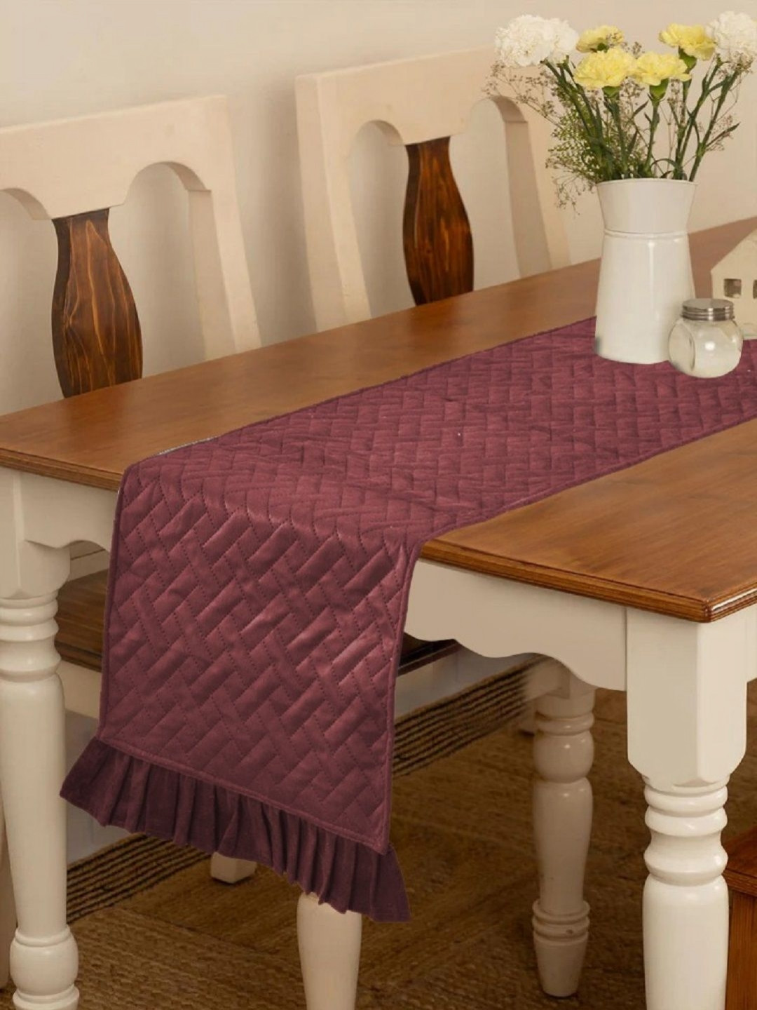 Myntra Elegant Homes Coral-Color Quilted Velvet Table Runner