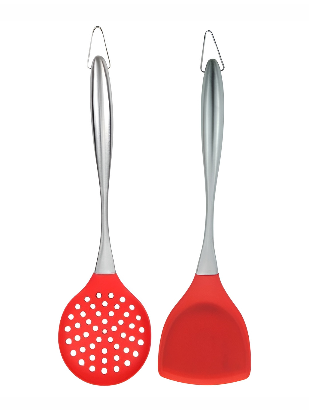 Baskety Red 2 Piece Steel Spatula With Skimmer Spatula