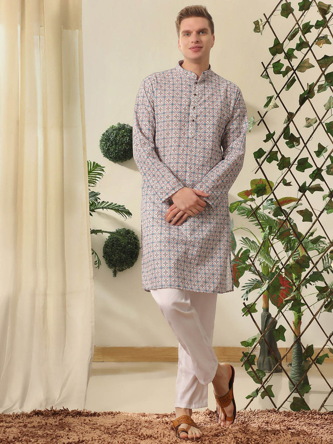 Pro-Ethic STYLE DEVELOPER Floral Printed Thread Work Pure Cotton Kurta With Trousers