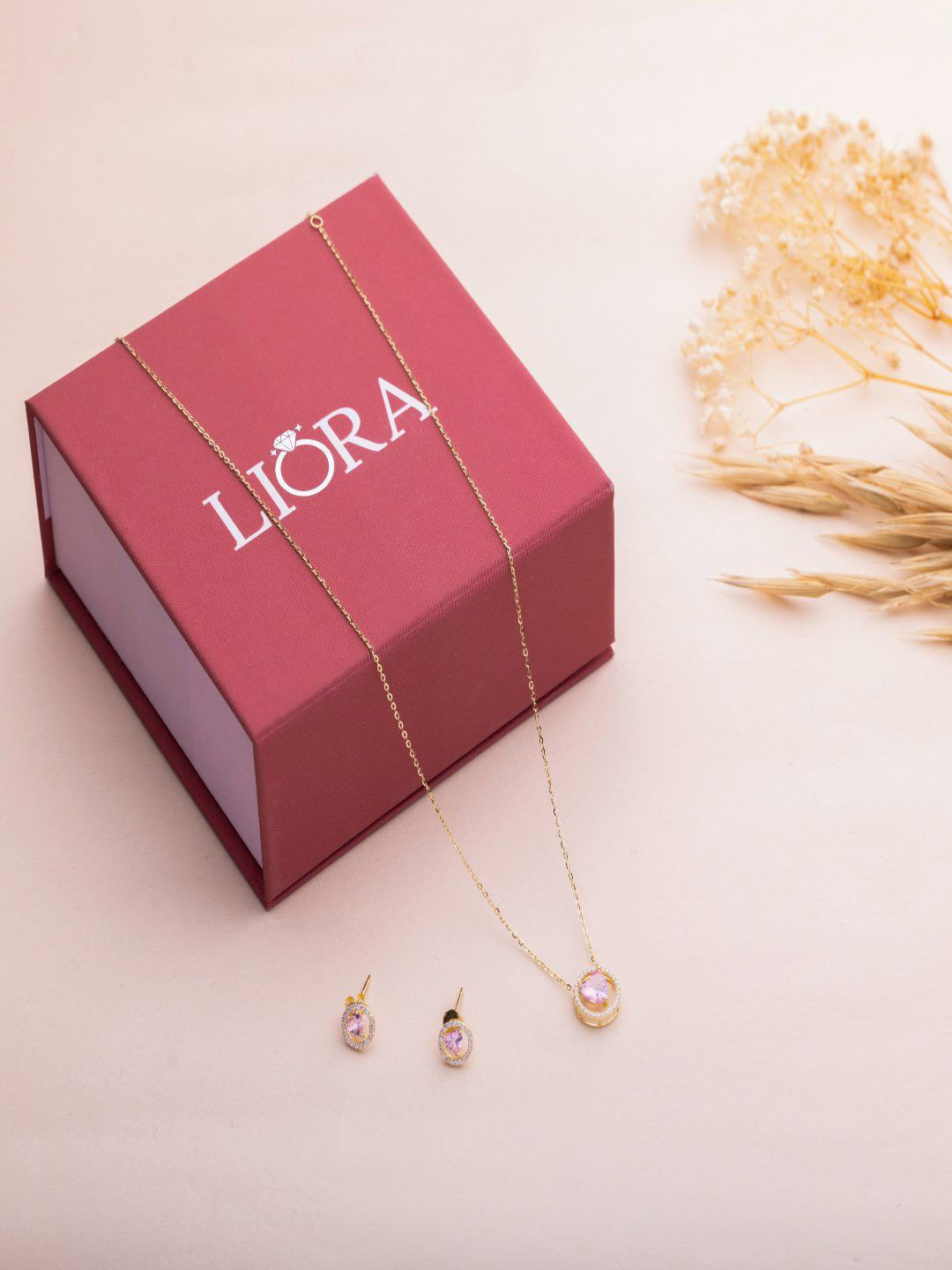 LIORA 925 Silver Jewellery Sterling Silver Gold Plated Heart Stone Jewellery Set