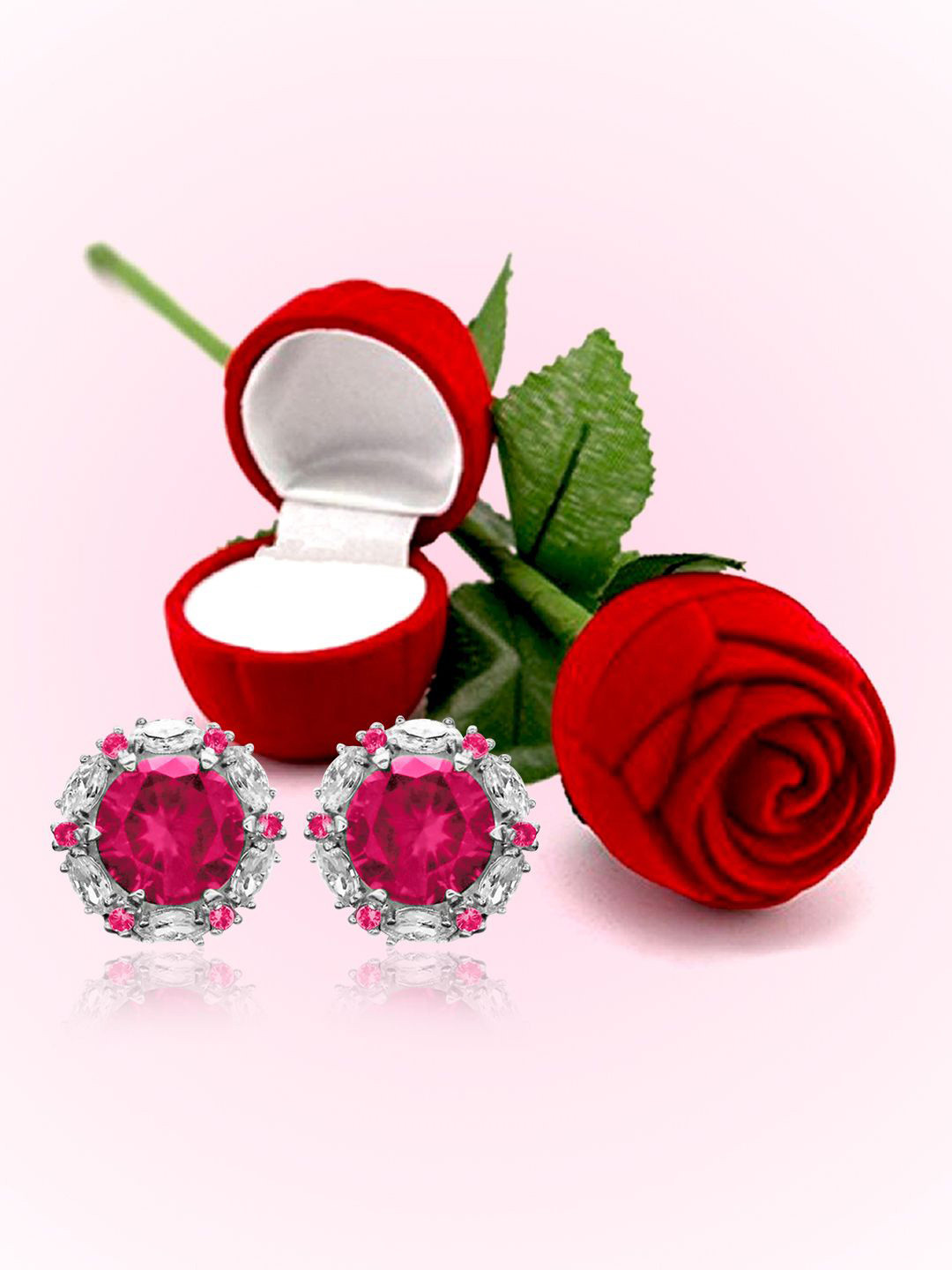 Peora Silver-Plated Cubic Zirconia Studded & Crystal Circular Studs With Rose Box