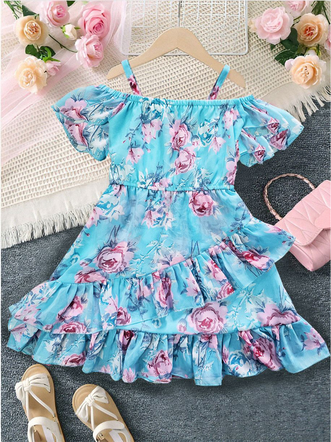 Miss & Chief Floral Print Flared Sleeve Georgette Fit & Flare Midi Dress