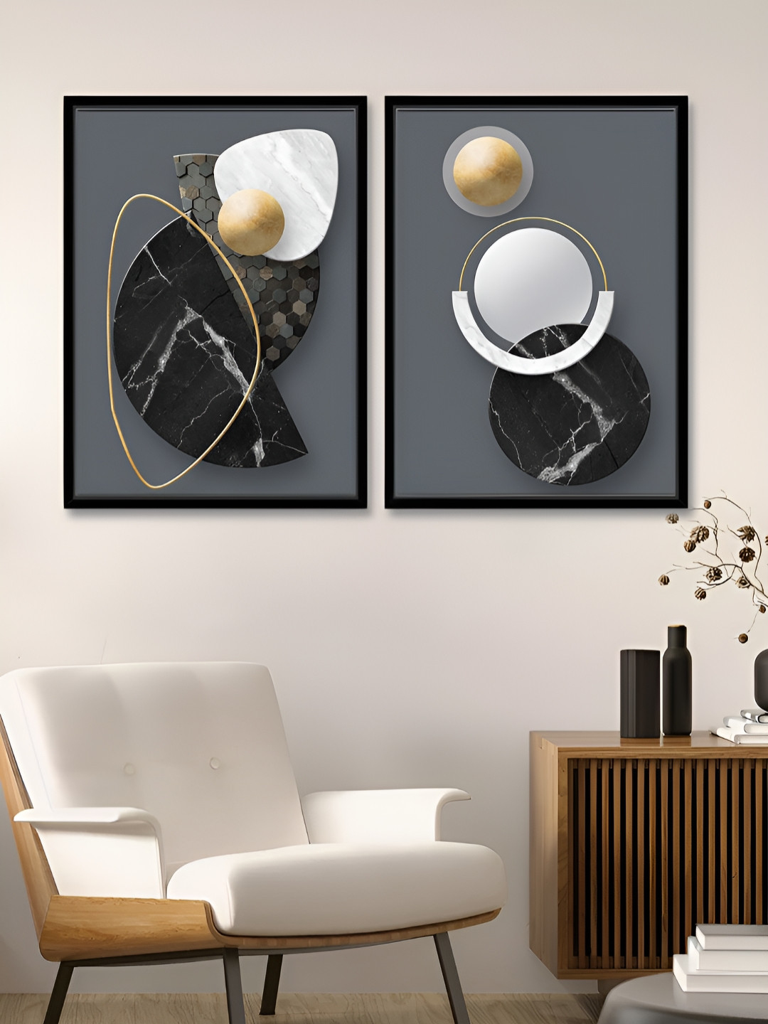 Myntra Elegant Homes Marble Curves Canvas 2 Piece Rectangle Paintings Wall Art 16 x 22 In