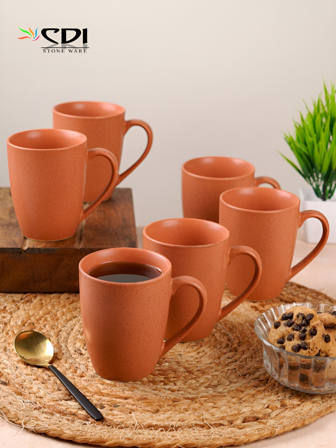 CDI Thank You Theme Coral Textured Ceramic Microwave Safe 6 Piece Mugs-300ml