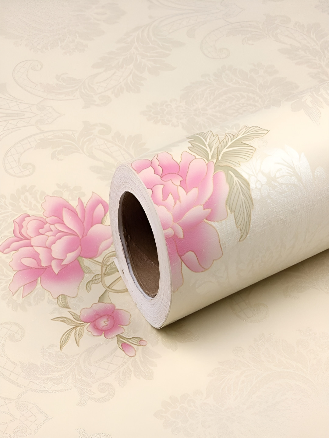 ANNA CREATIONS Cream & Pink Floral Printed Self-Adhesive Waterproof Wallpaper