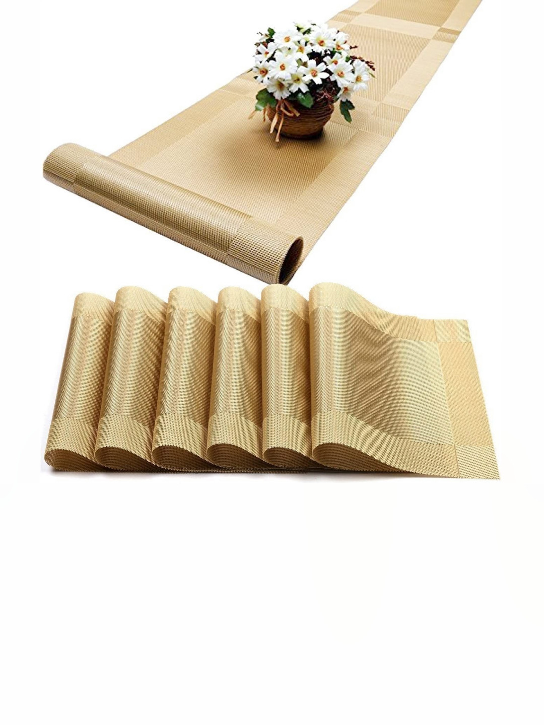 Baskety 7Pc Yellow Heat Resistant Placemats & Table Runner Set