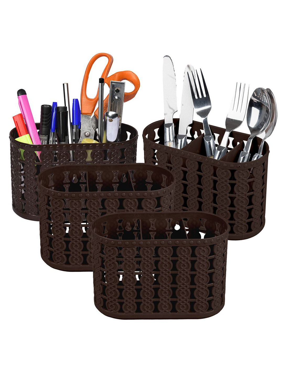 Kuber Industries Brown Pack of 4 Self Design Kitchen Organizer With 3 Compartments